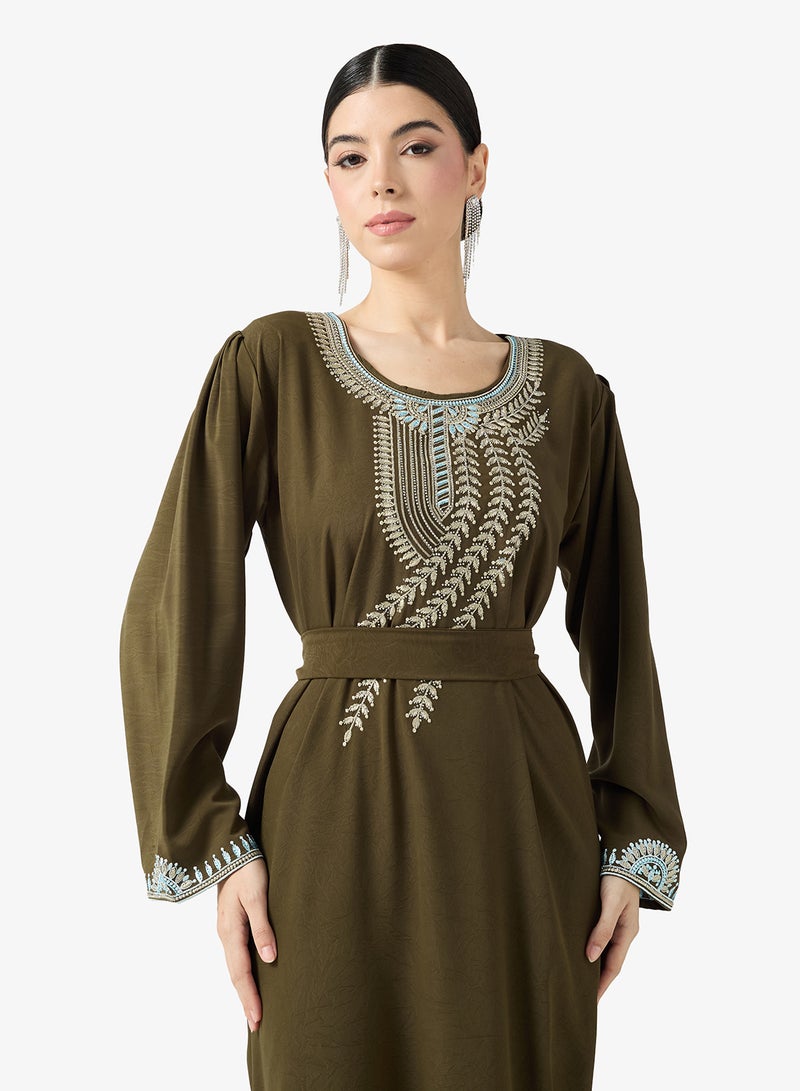 hayas closet Embroidered Belted Jalabiya - Image 3
